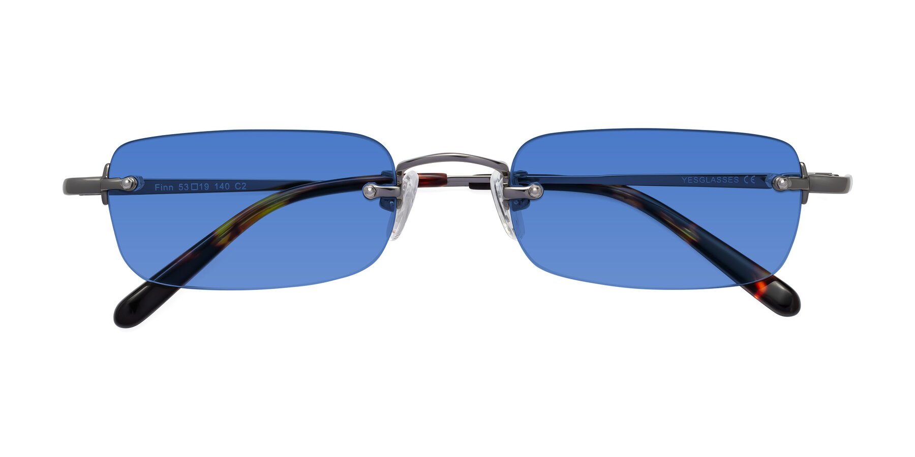 Folded Front of Finn in Gunmetal with Blue Tinted Lenses