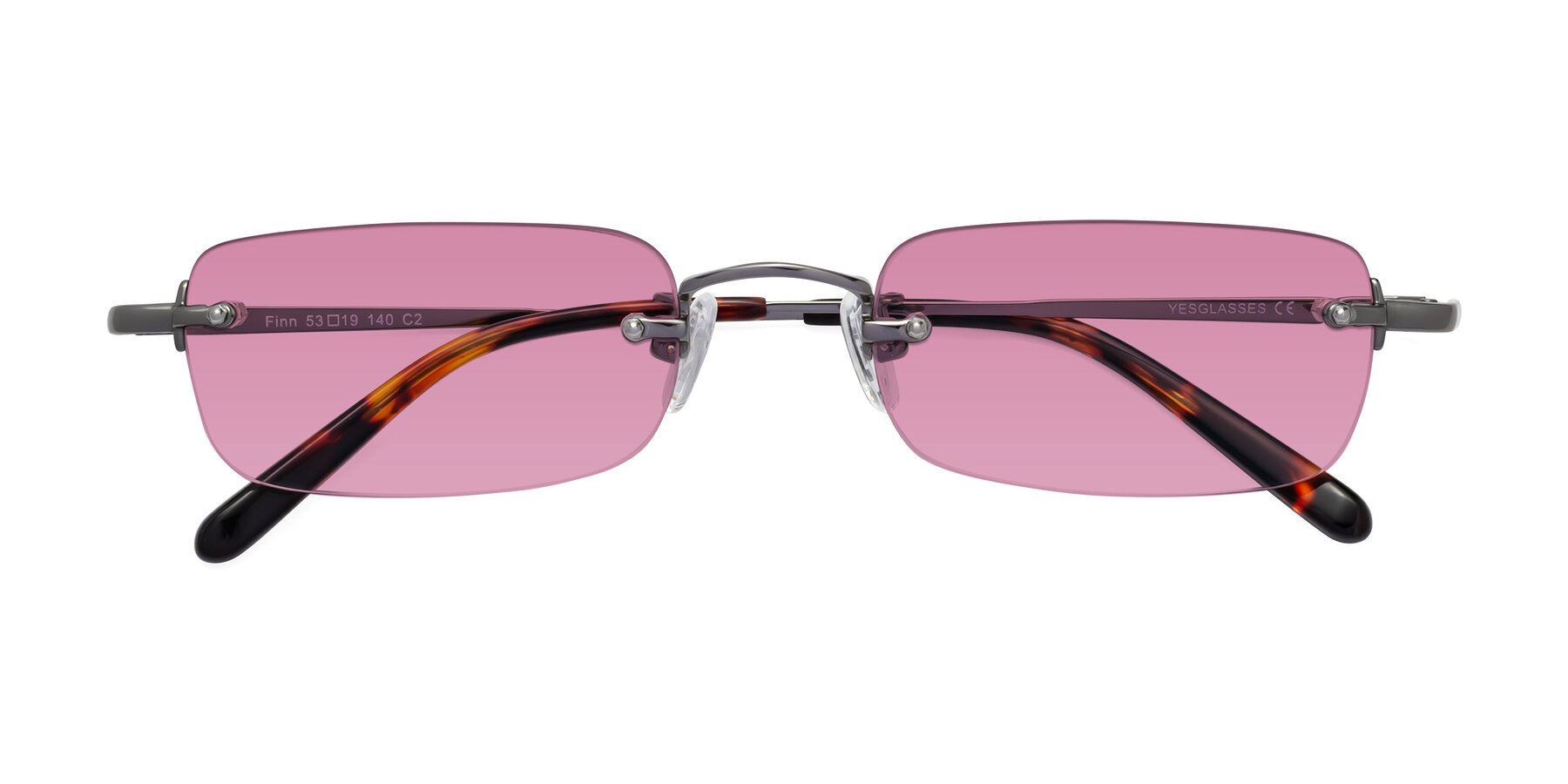 Folded Front of Finn in Gunmetal with Medium Wine Tinted Lenses