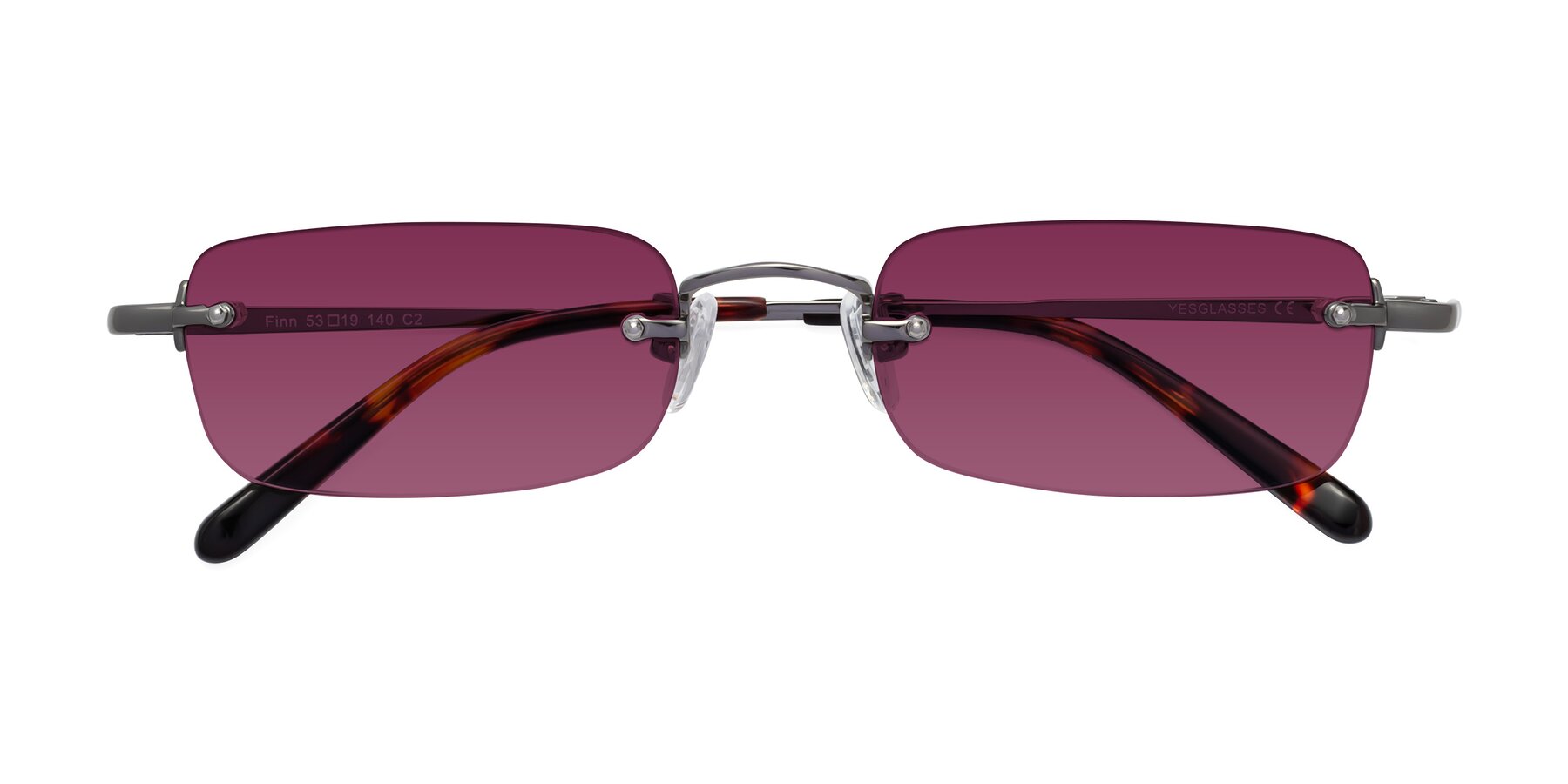 Folded Front of Finn in Gunmetal with Wine Tinted Lenses