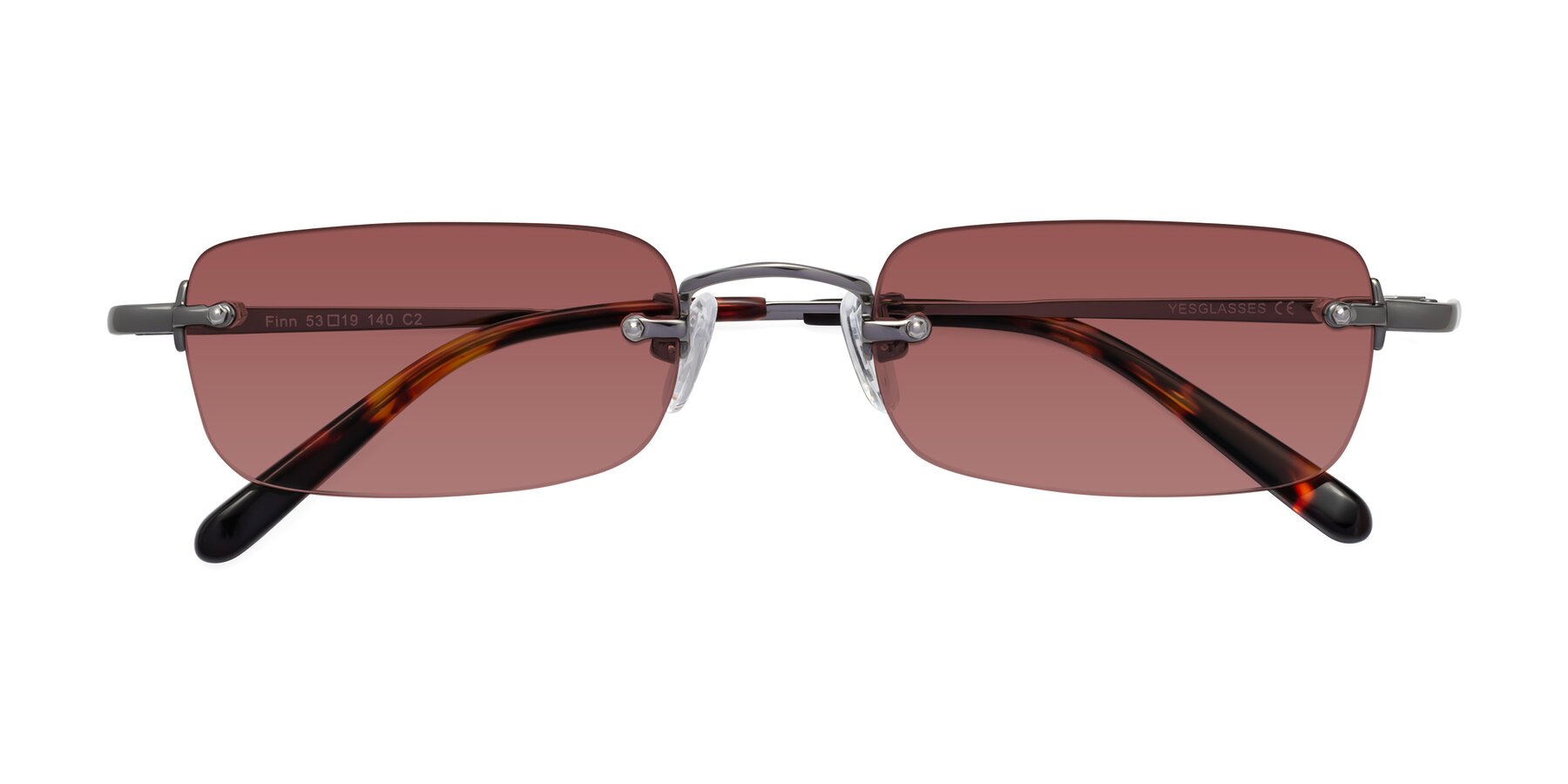 Folded Front of Finn in Gunmetal with Garnet Tinted Lenses