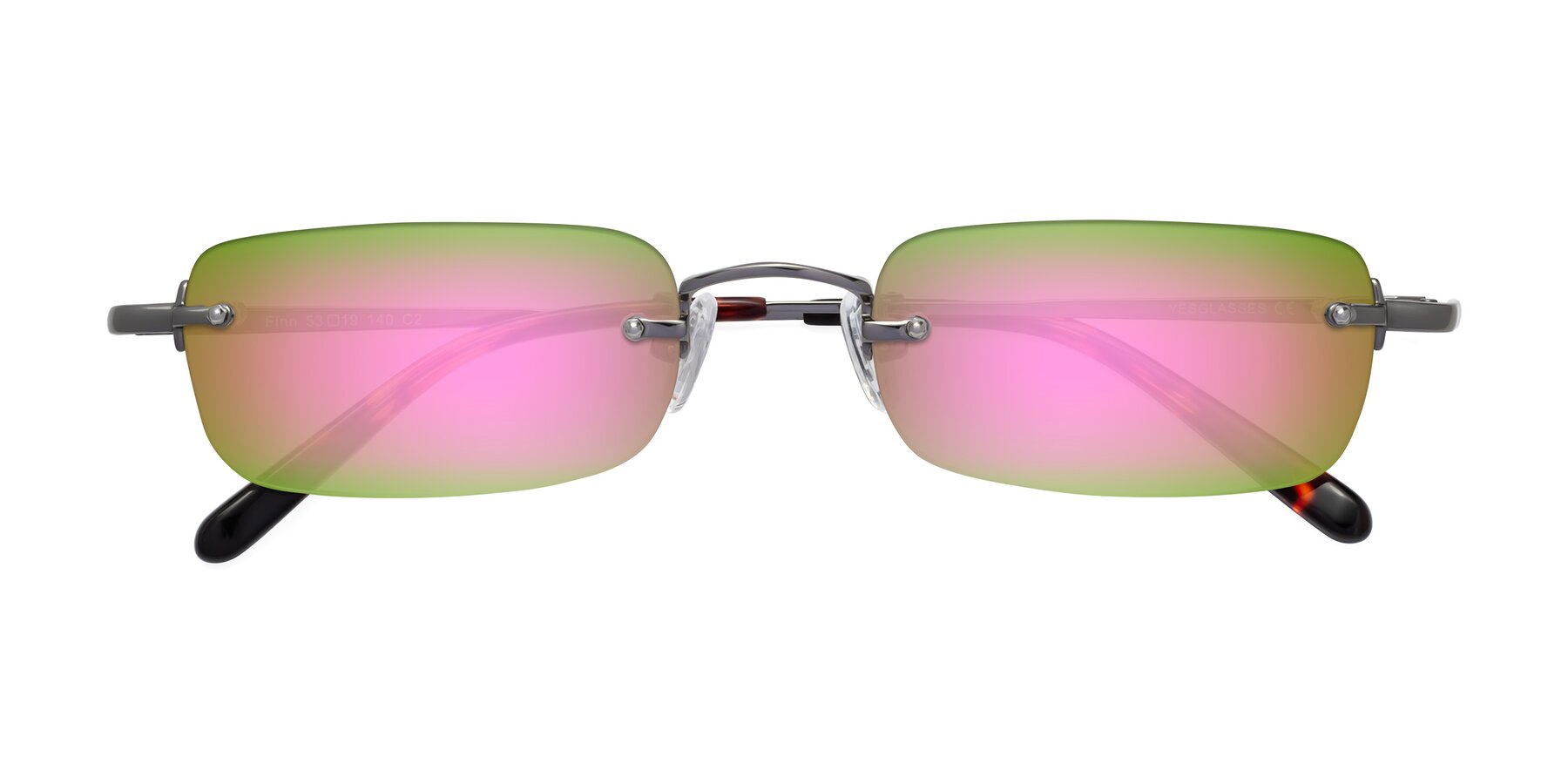 Folded Front of Finn in Gunmetal with Pink Mirrored Lenses