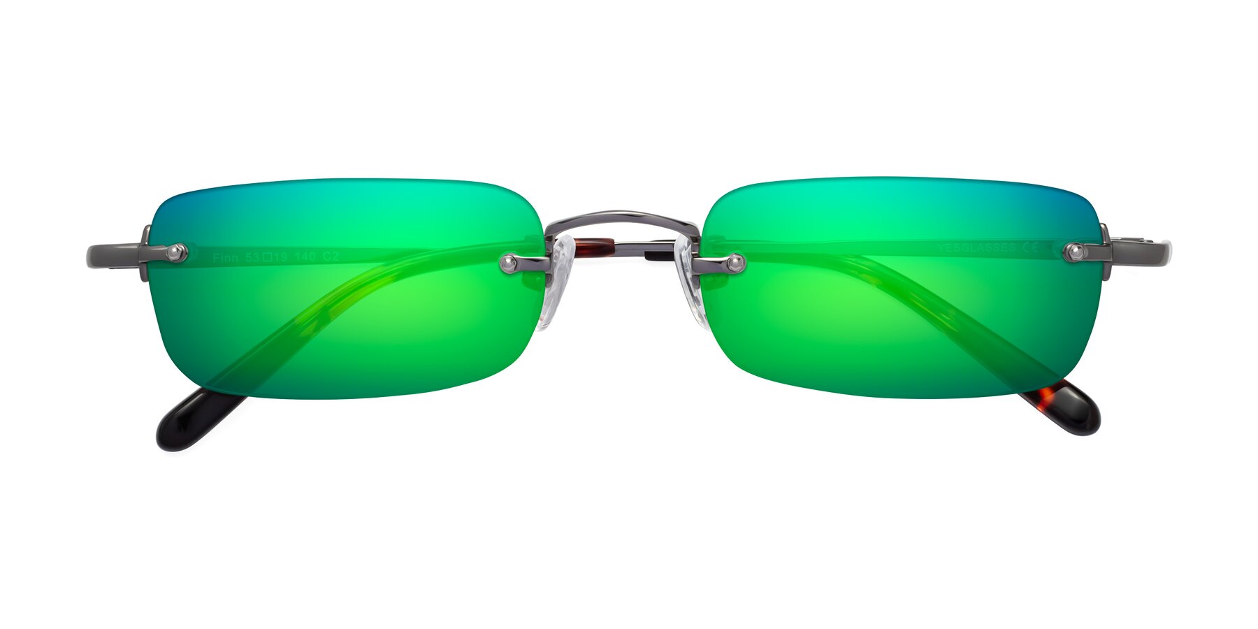 Folded Front of Finn in Gunmetal with Green Mirrored Lenses