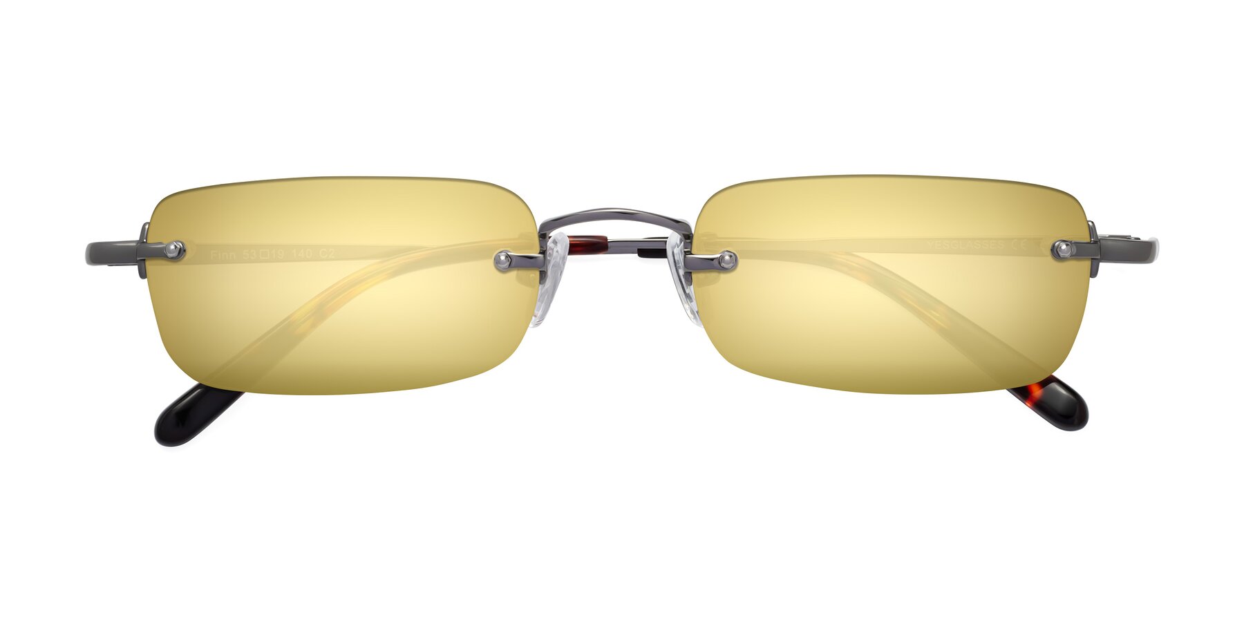 Folded Front of Finn in Gunmetal with Gold Mirrored Lenses