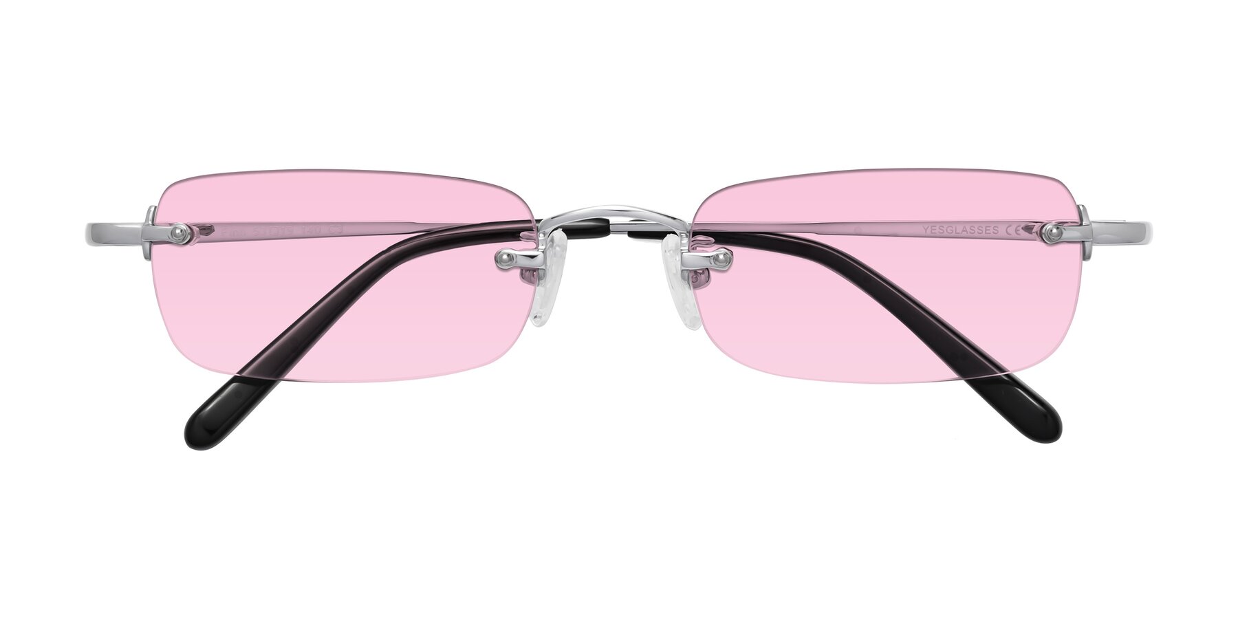 Folded Front of Finn in Silver with Light Pink Tinted Lenses