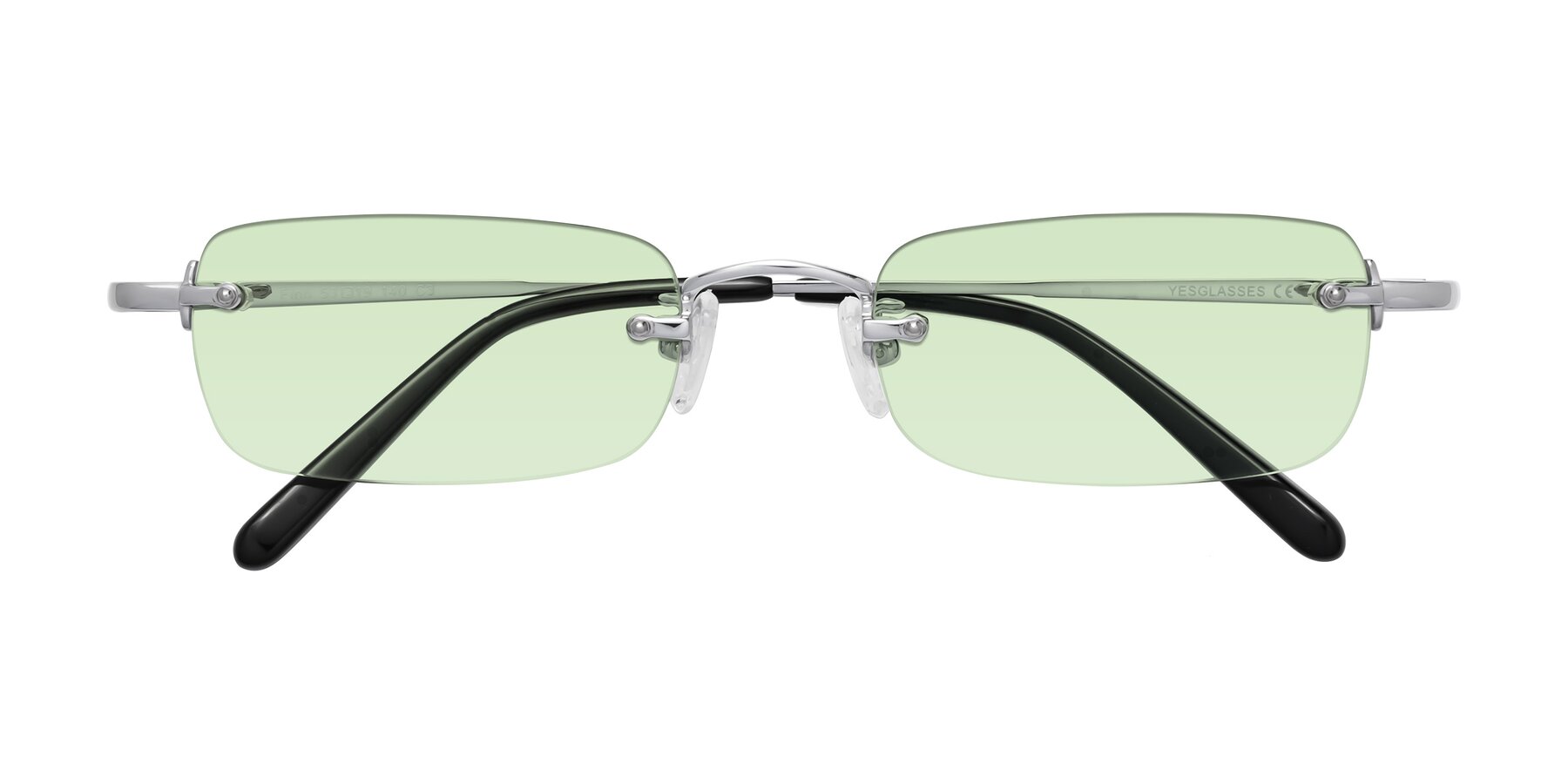 Folded Front of Finn in Silver with Light Green Tinted Lenses