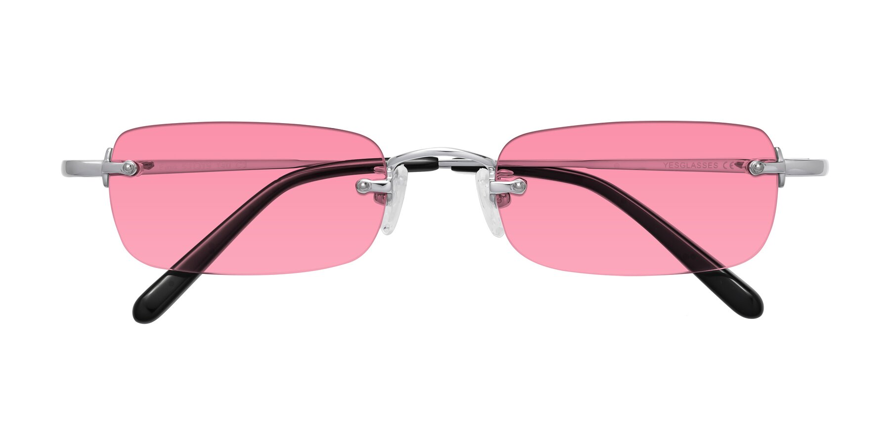 Folded Front of Finn in Silver with Pink Tinted Lenses