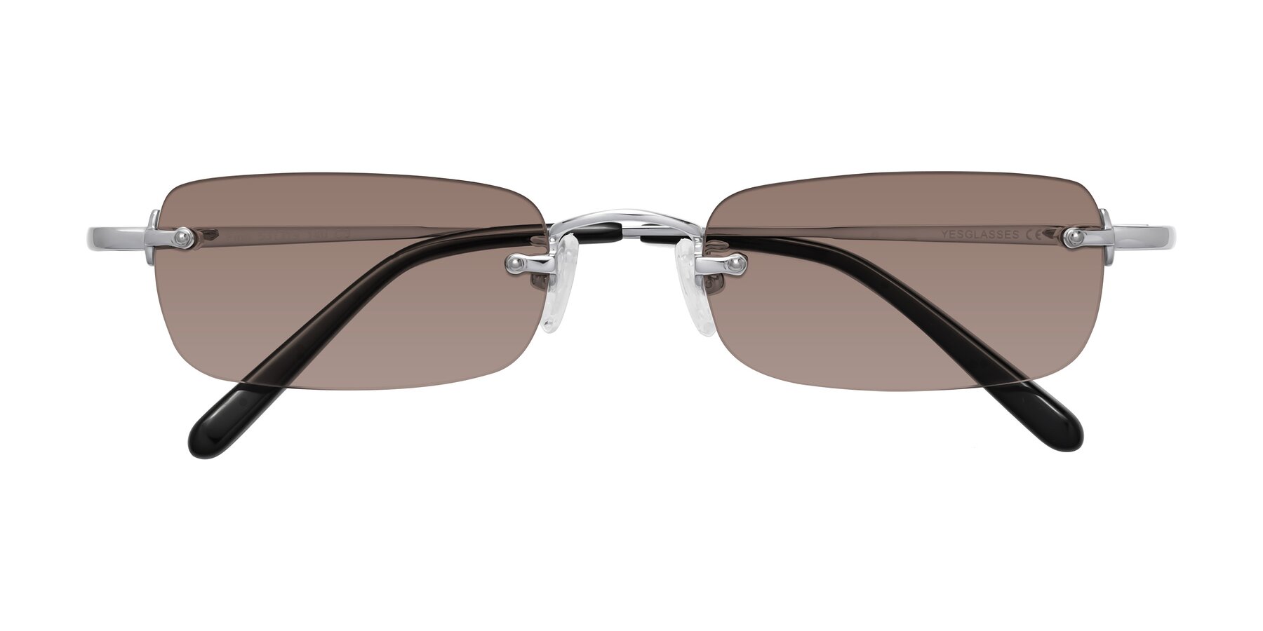 Folded Front of Finn in Silver with Medium Brown Tinted Lenses