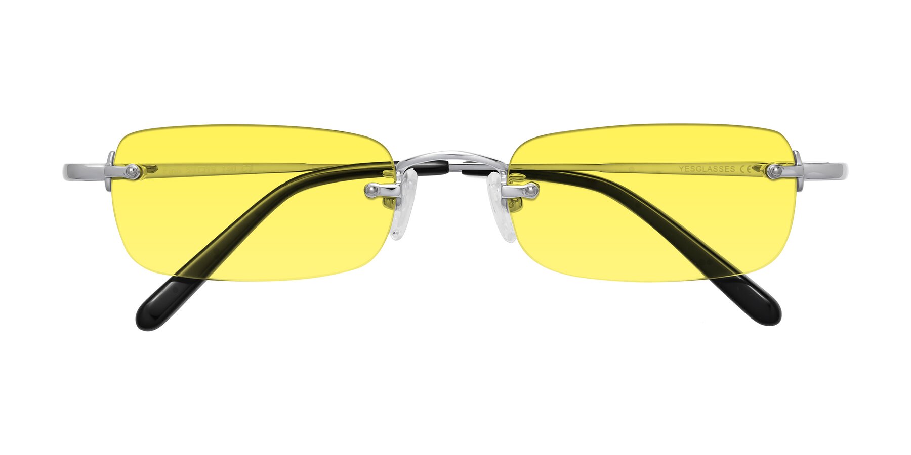 Folded Front of Finn in Silver with Medium Yellow Tinted Lenses