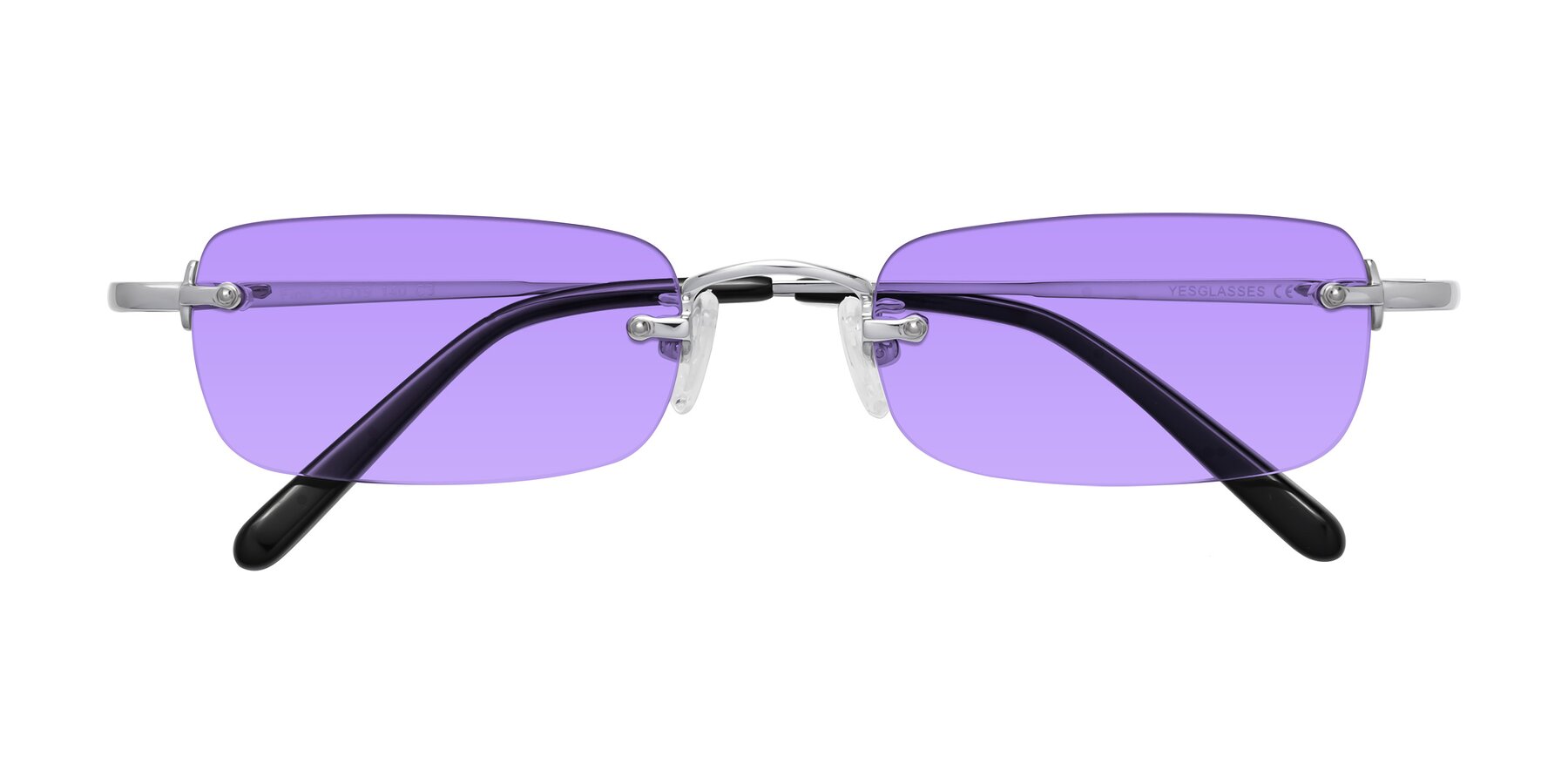 Folded Front of Finn in Silver with Medium Purple Tinted Lenses