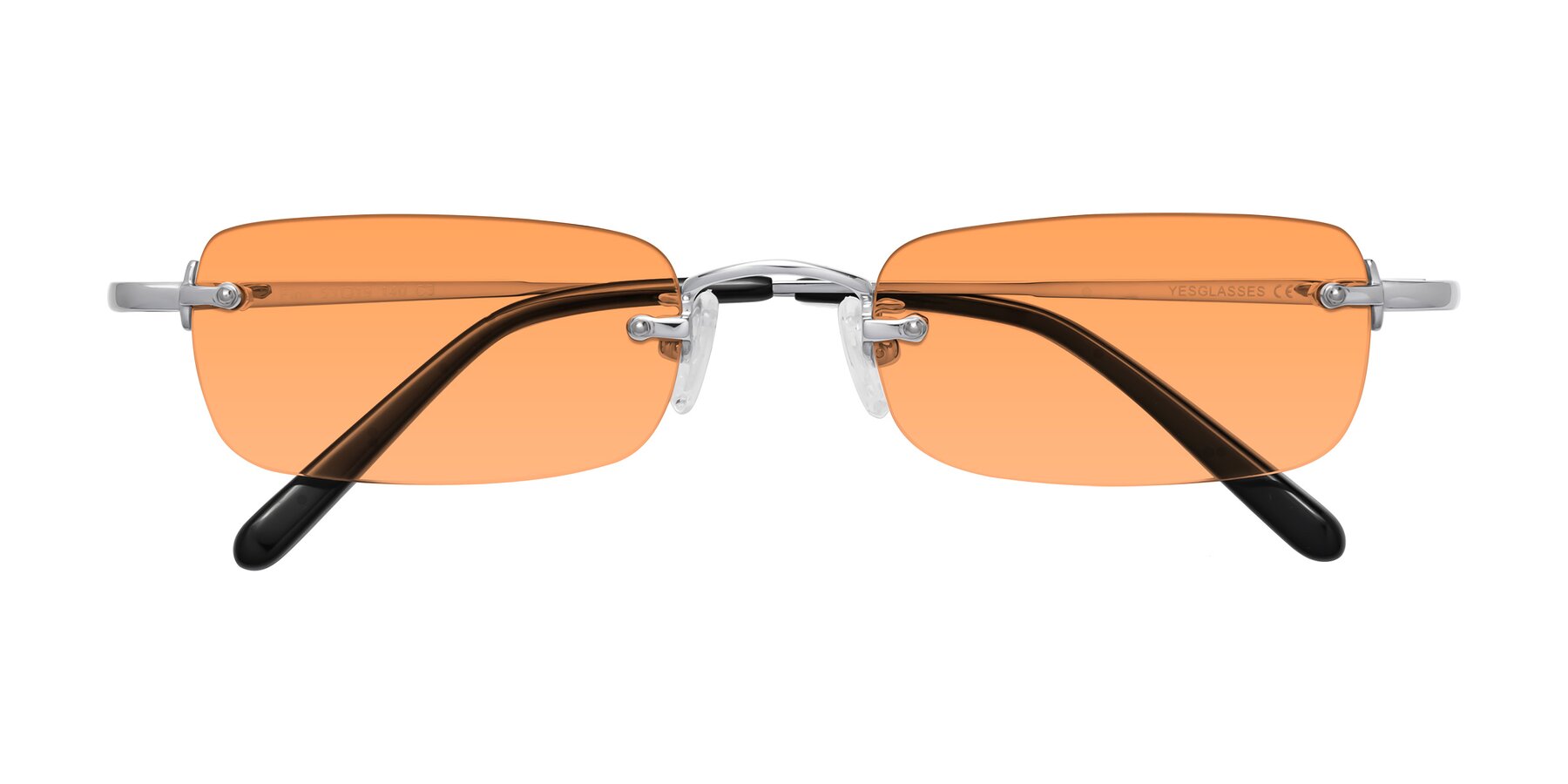 Folded Front of Finn in Silver with Medium Orange Tinted Lenses