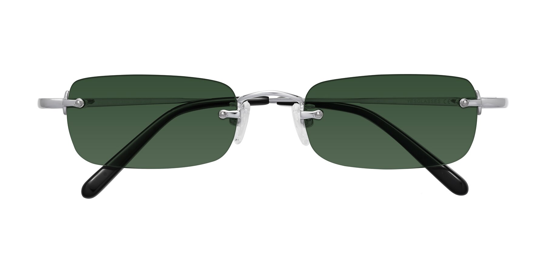 Folded Front of Finn in Silver with Green Tinted Lenses