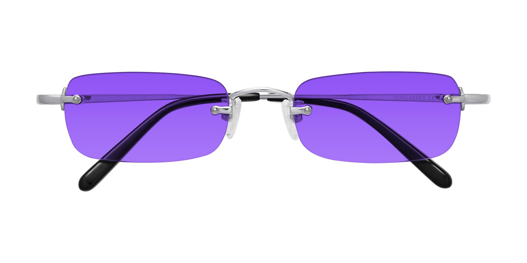 Folded Front of Finn in Silver with Purple Tinted Lenses