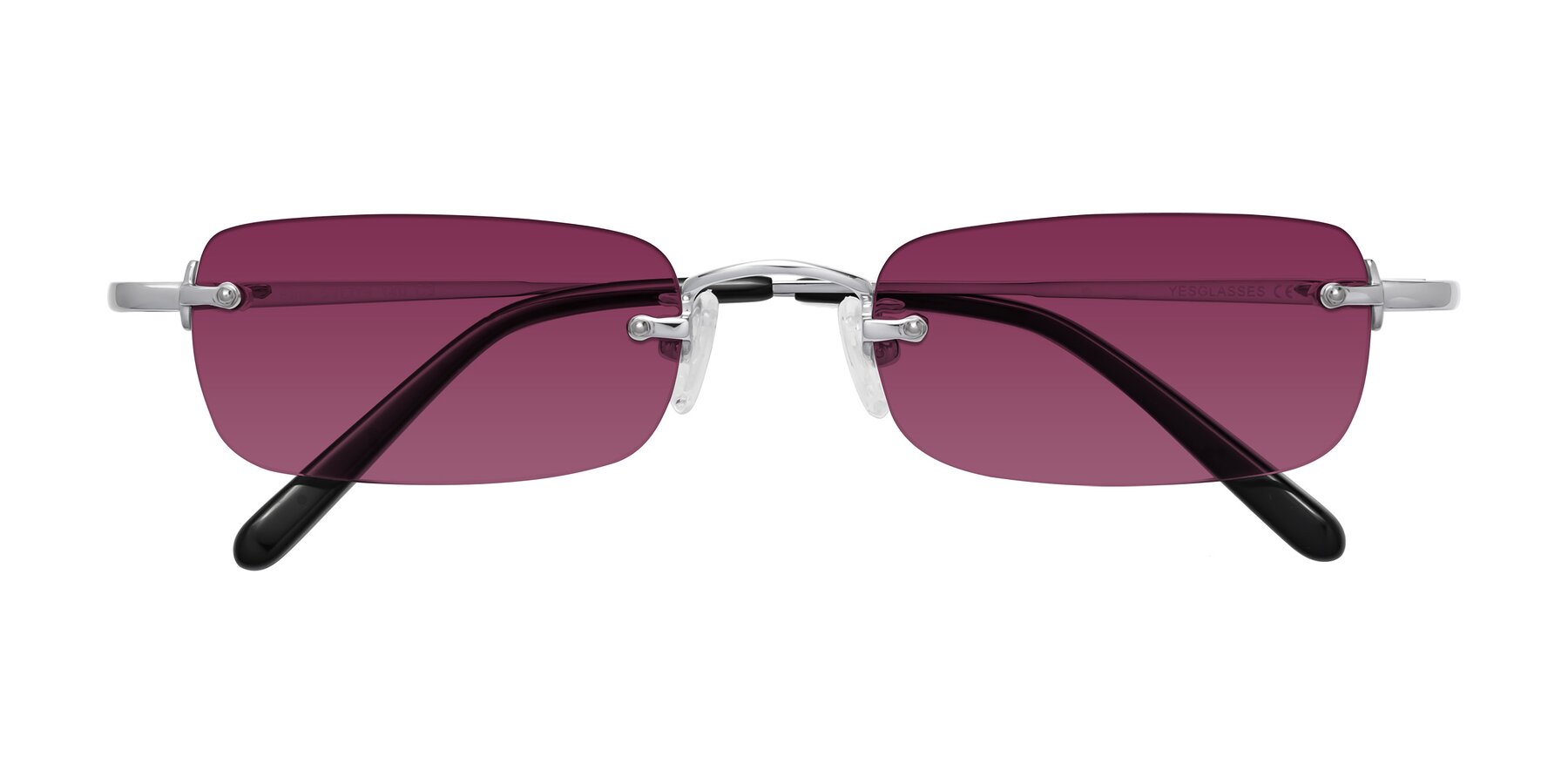 Folded Front of Finn in Silver with Wine Tinted Lenses