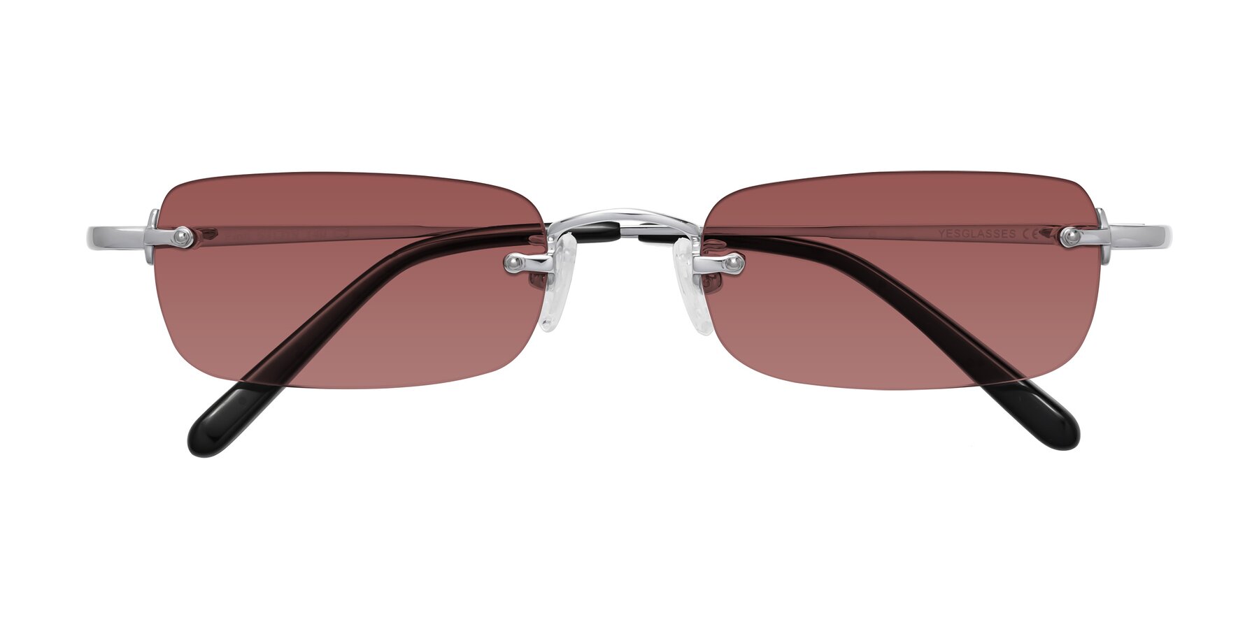 Folded Front of Finn in Silver with Garnet Tinted Lenses