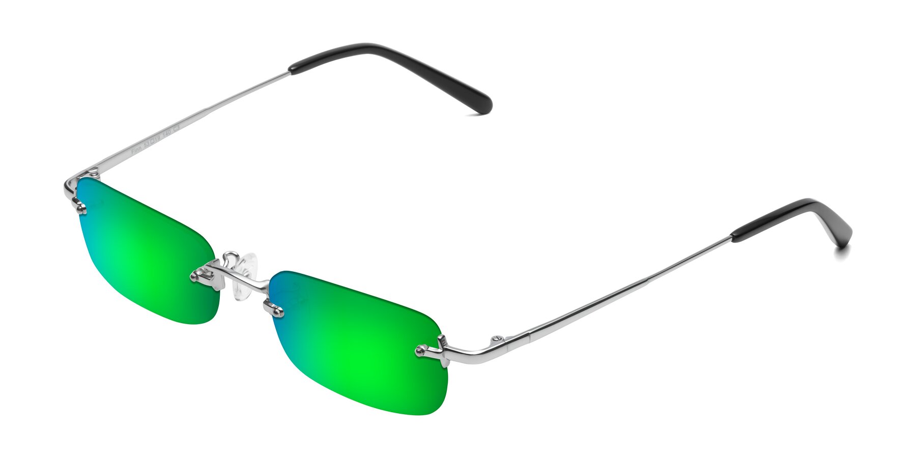 Angle of Finn in Silver with Green Mirrored Lenses