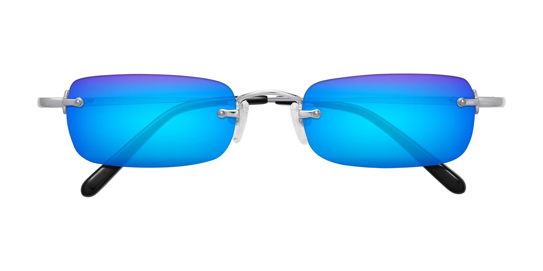 Folded Front of Finn in Silver with Blue Mirrored Lenses