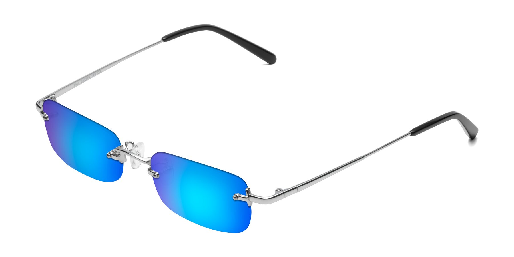 Angle of Finn in Silver with Blue Mirrored Lenses