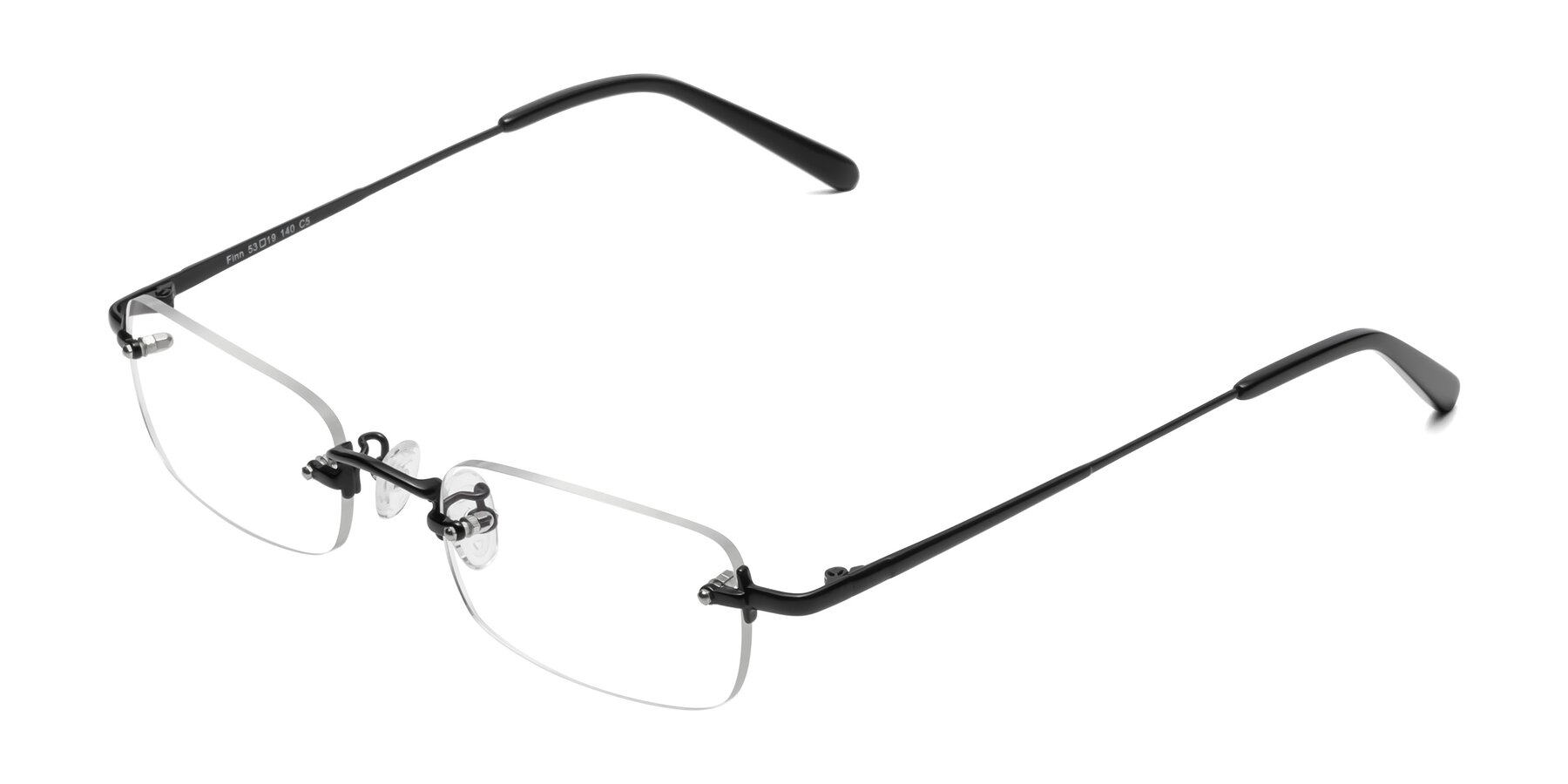 Angle of Finn in Black with Clear Eyeglass Lenses