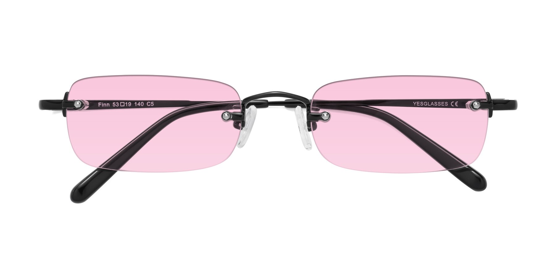 Folded Front of Finn in Black with Light Pink Tinted Lenses