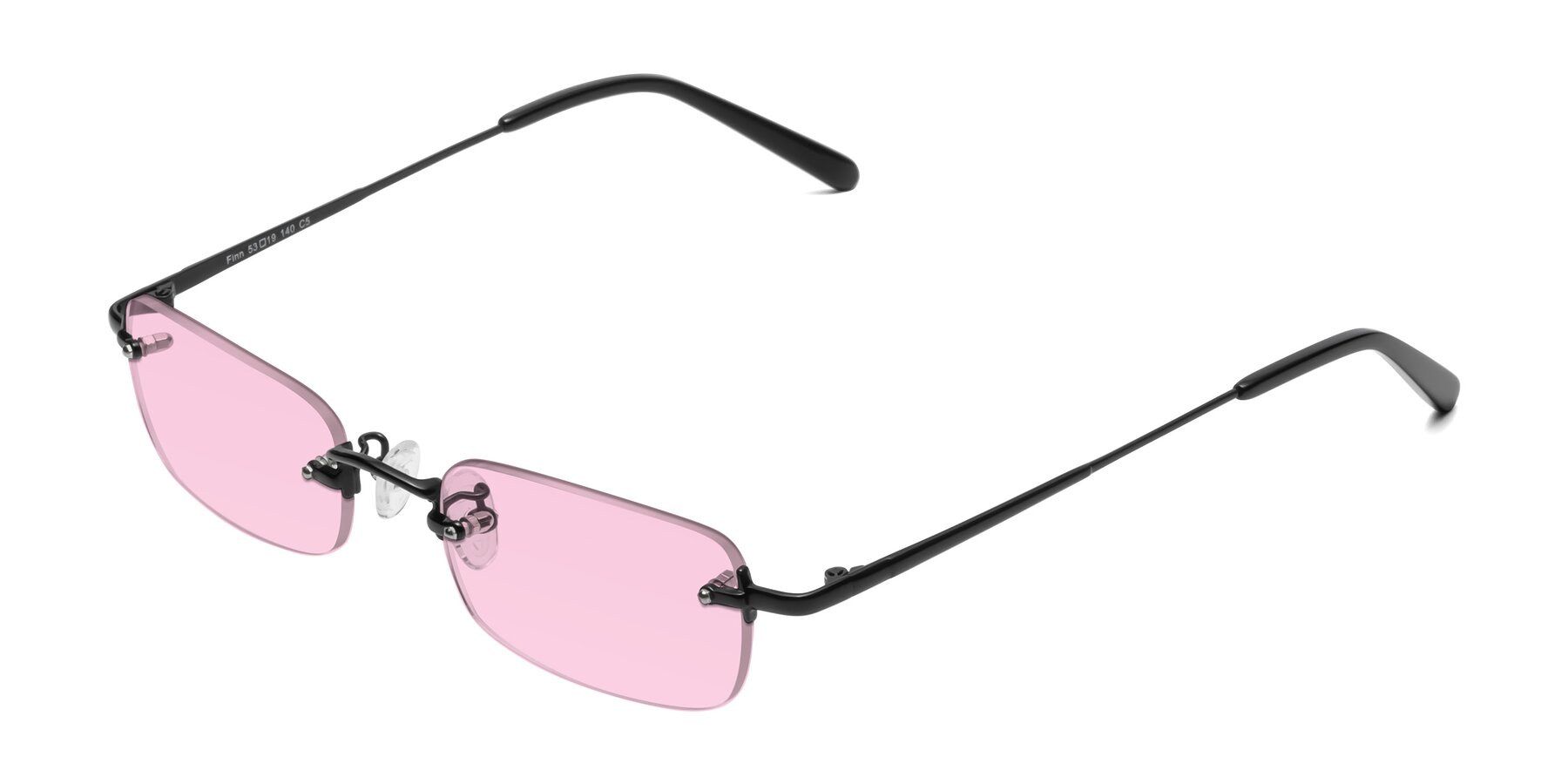 Angle of Finn in Black with Light Pink Tinted Lenses