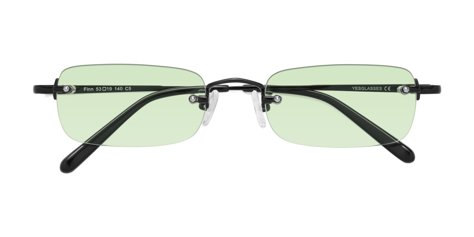 Folded Front of Finn in Black with Light Green Tinted Lenses