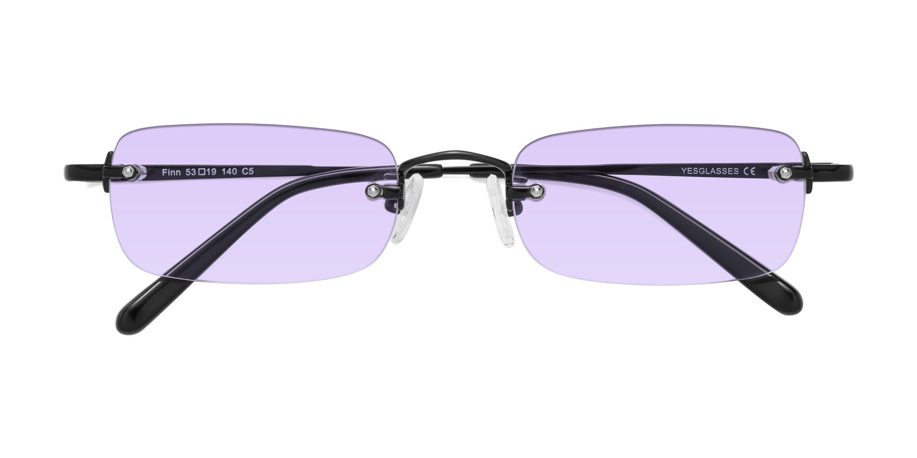 Folded Front of Finn in Black with Light Purple Tinted Lenses