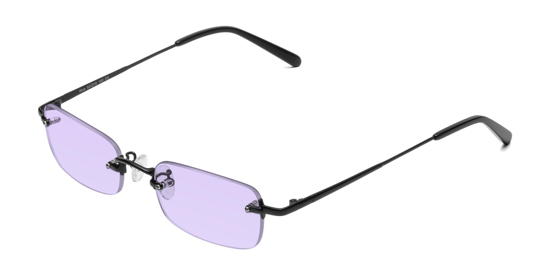 Angle of Finn in Black with Light Purple Tinted Lenses