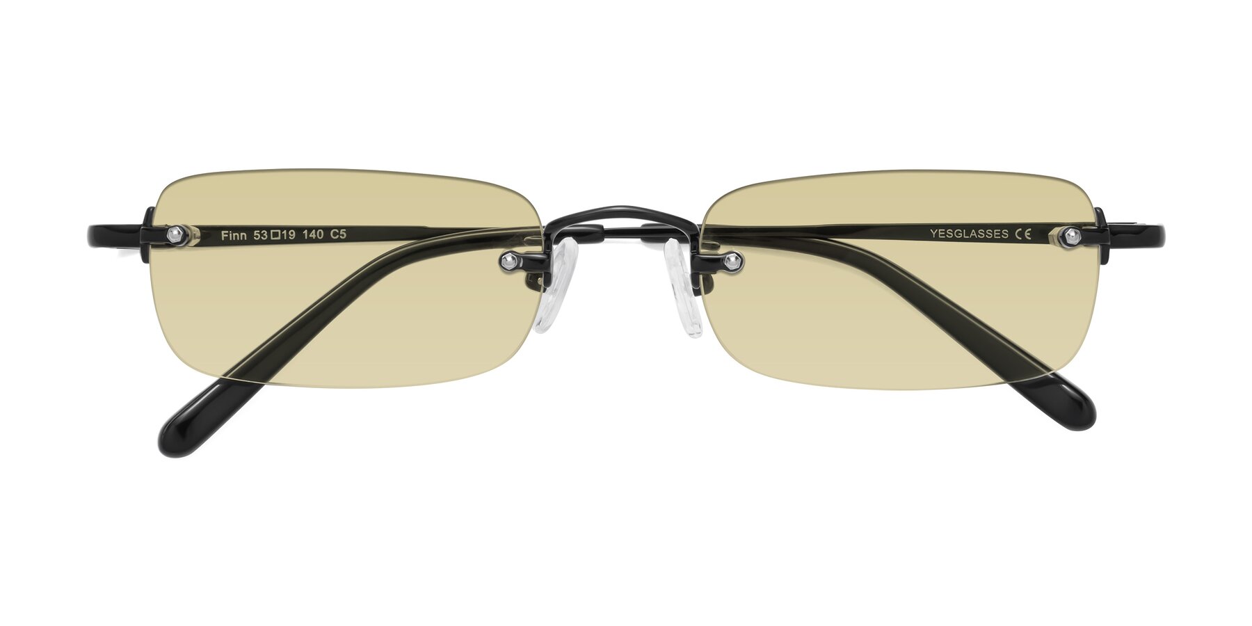 Folded Front of Finn in Black with Light Champagne Tinted Lenses