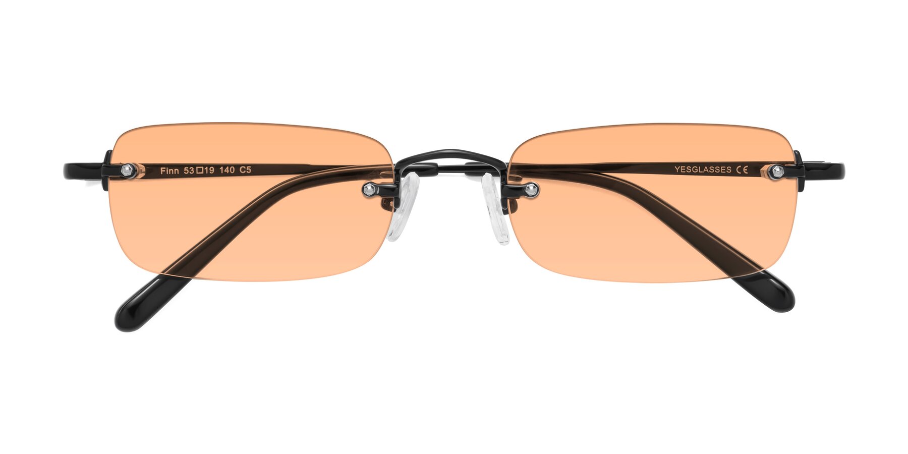 Folded Front of Finn in Black with Light Orange Tinted Lenses