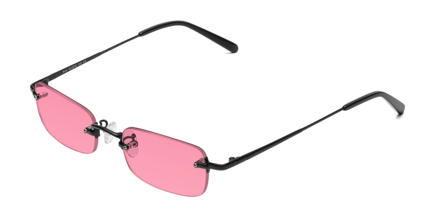 Angle of Finn in Black with Pink Tinted Lenses