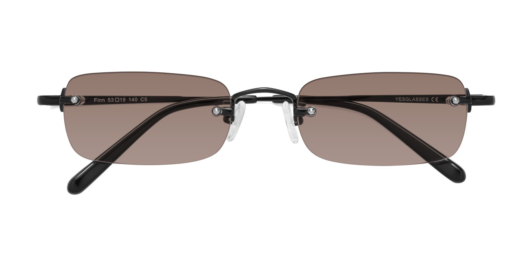 Folded Front of Finn in Black with Medium Brown Tinted Lenses