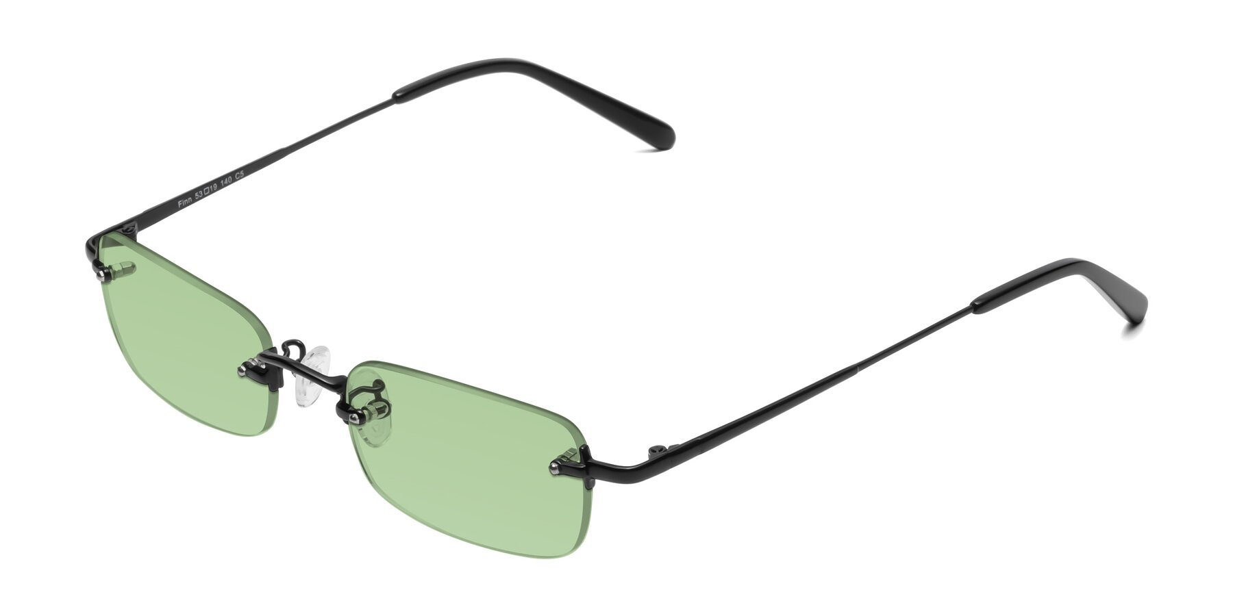 Angle of Finn in Black with Medium Green Tinted Lenses