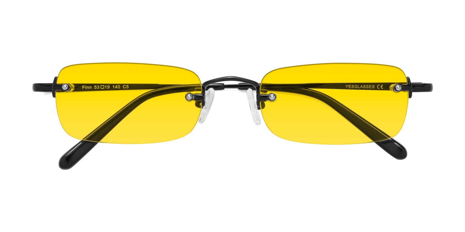 Folded Front of Finn in Black with Yellow Tinted Lenses