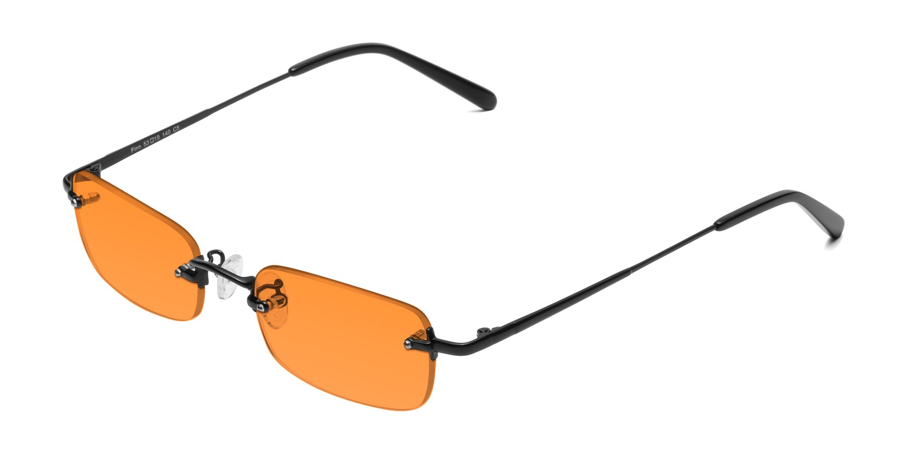 Angle of Finn in Black with Orange Tinted Lenses