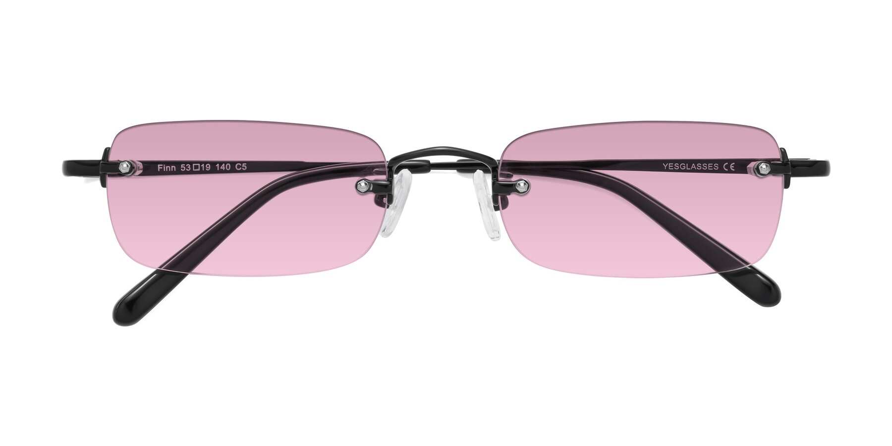 Folded Front of Finn in Black with Light Wine Tinted Lenses