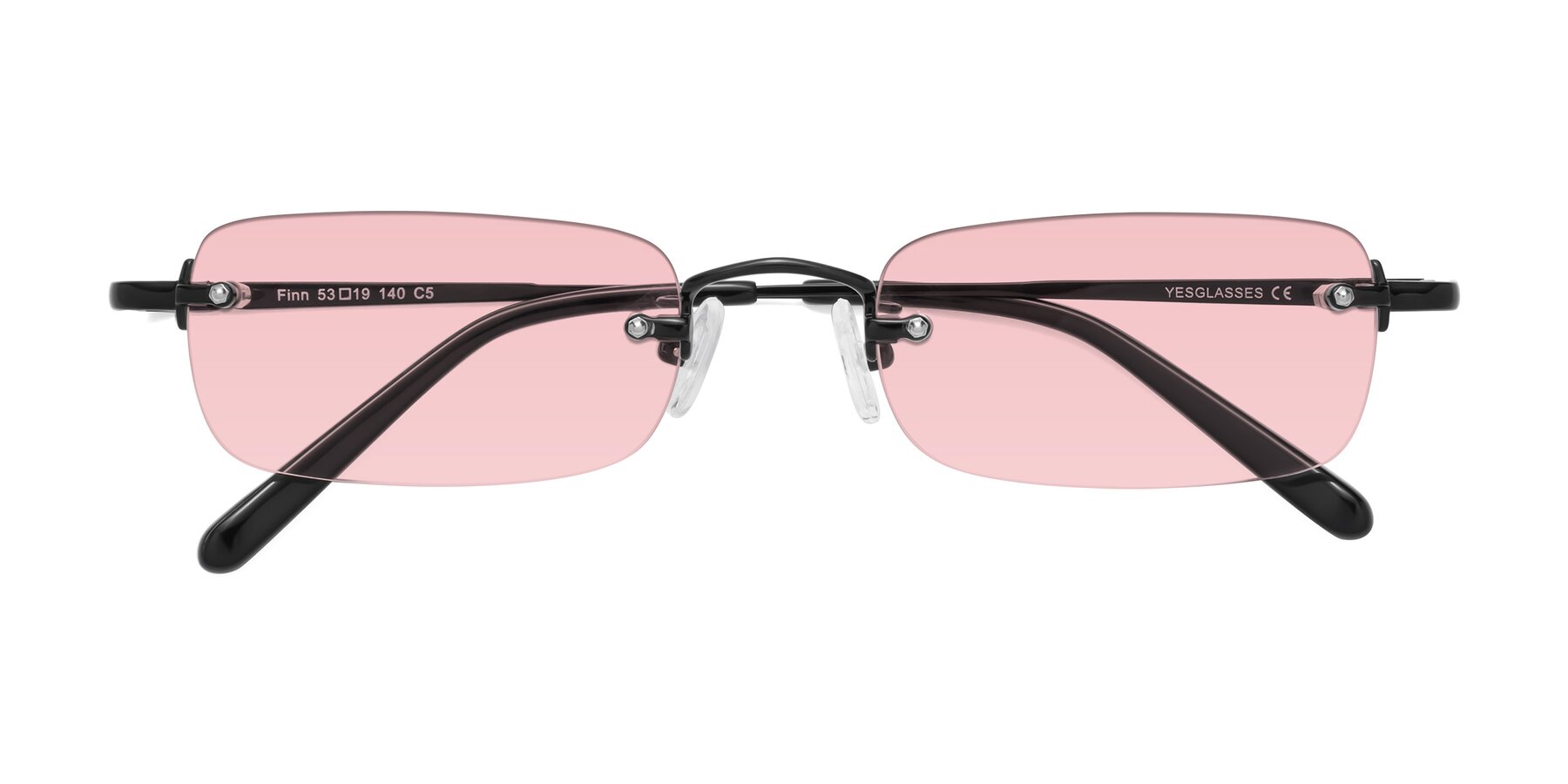 Folded Front of Finn in Black with Light Garnet Tinted Lenses