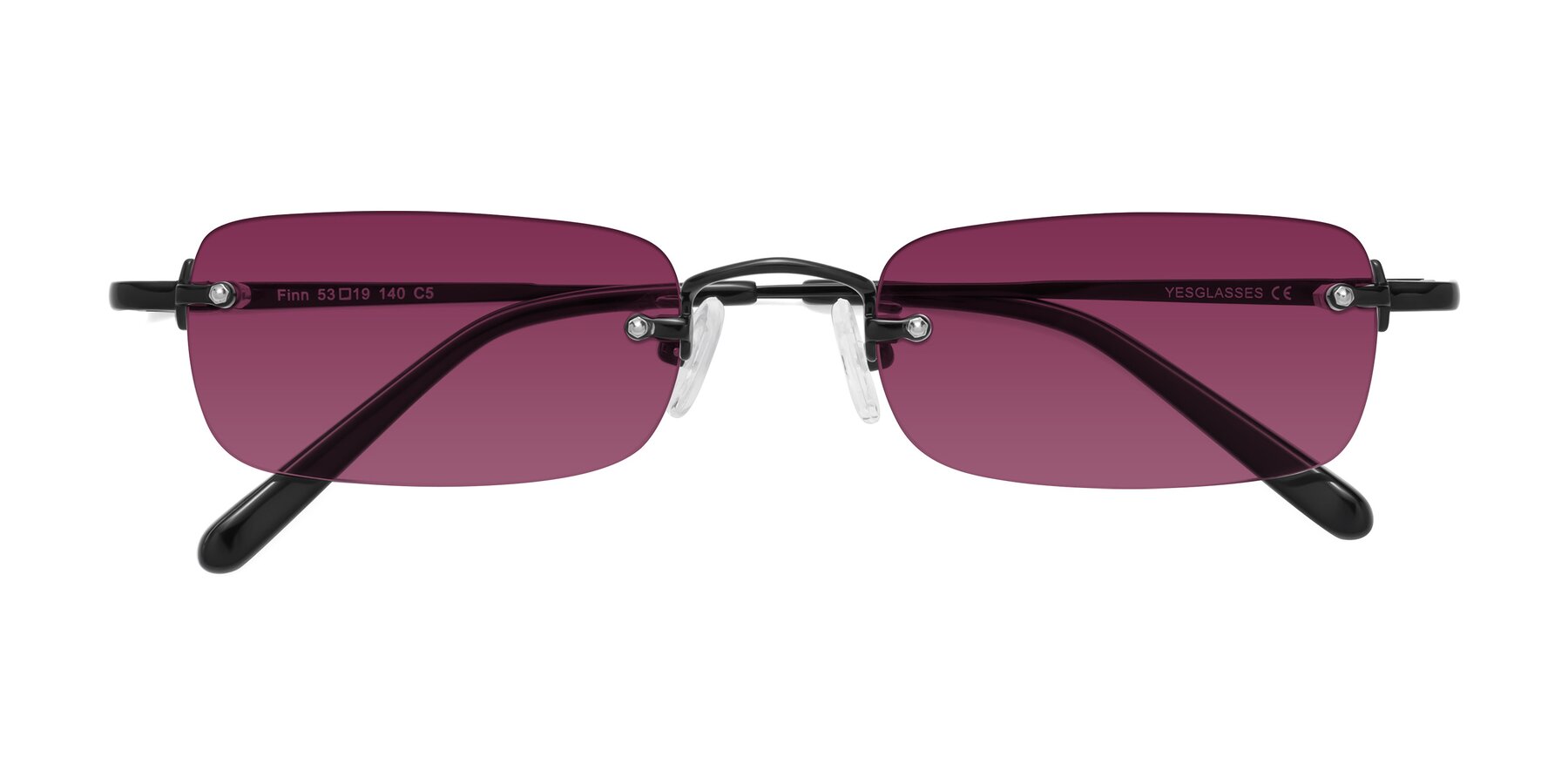 Folded Front of Finn in Black with Wine Tinted Lenses