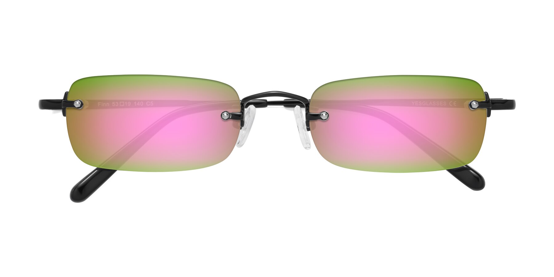 Folded Front of Finn in Black with Pink Mirrored Lenses