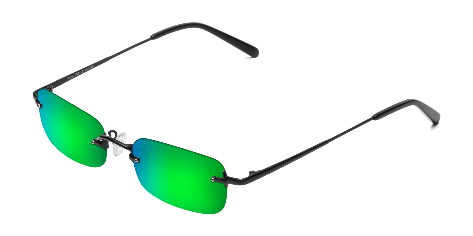 Angle of Finn in Black with Green Mirrored Lenses