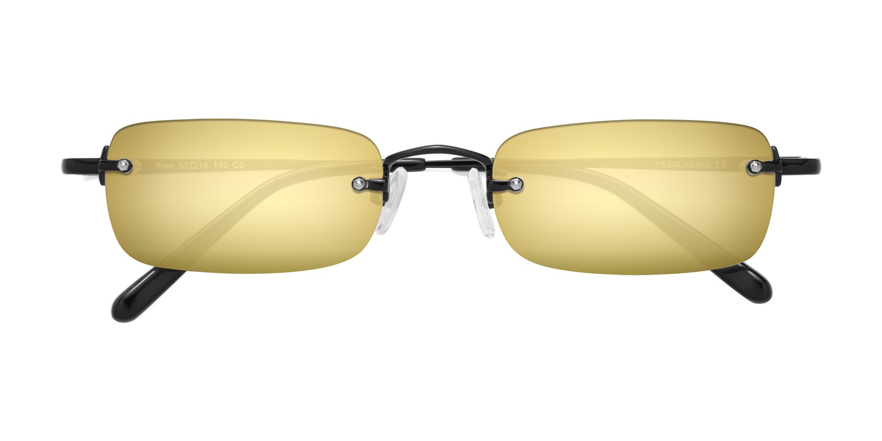 Folded Front of Finn in Black with Gold Mirrored Lenses