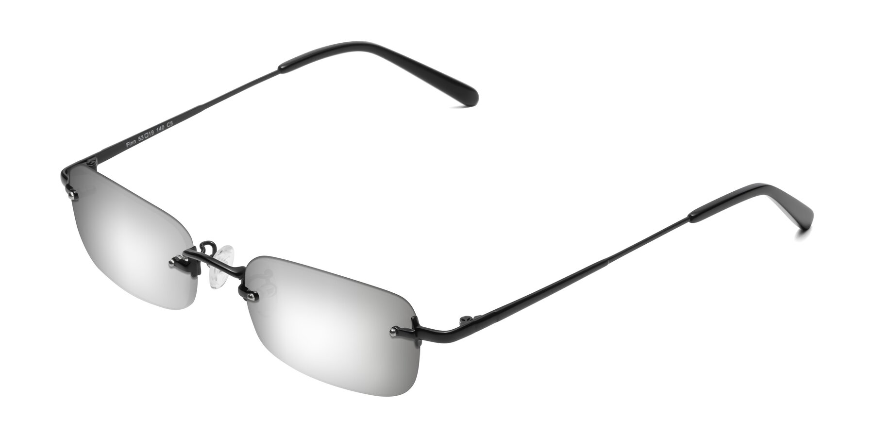 Angle of Finn in Black with Silver Mirrored Lenses