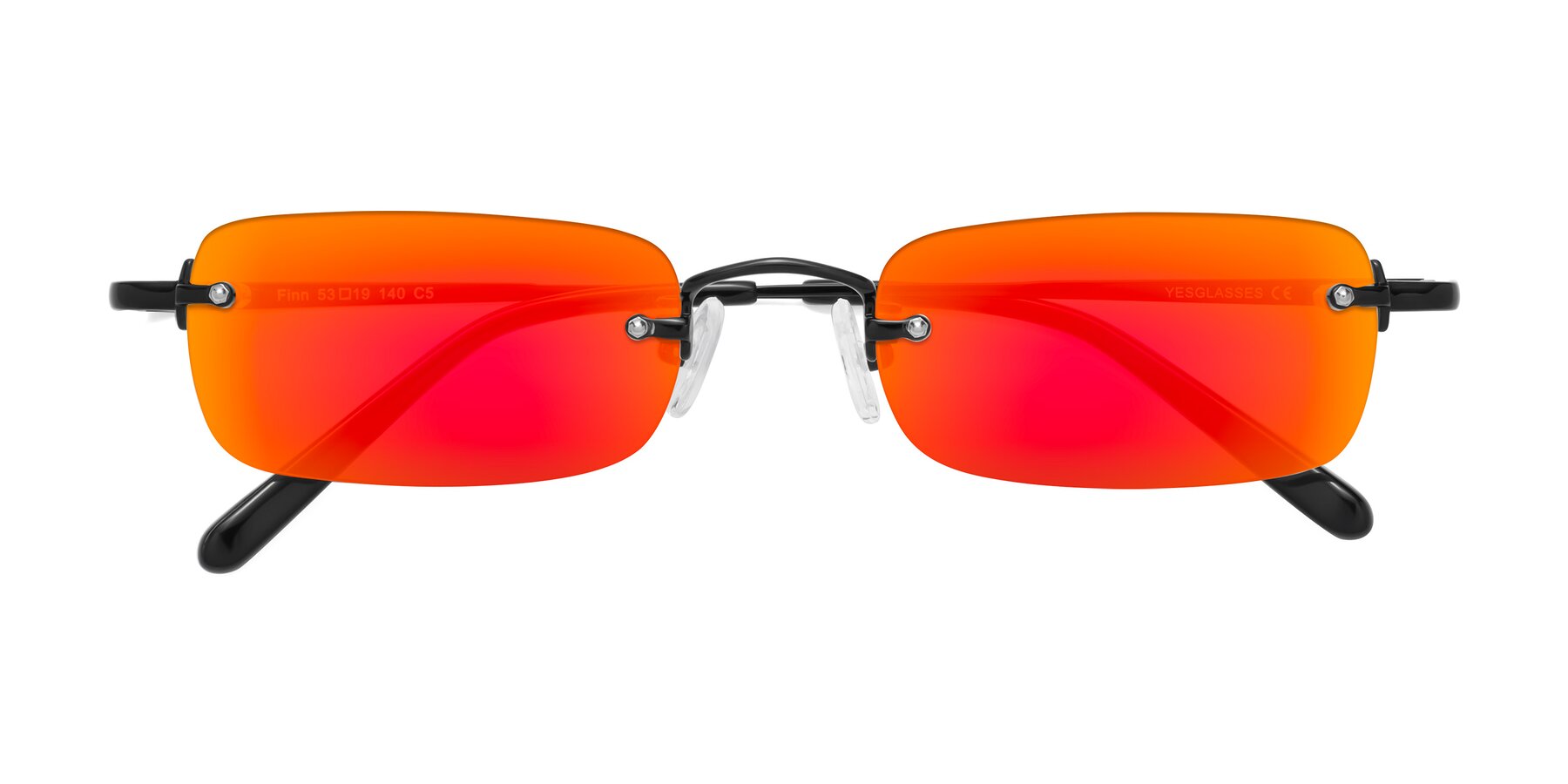 Folded Front of Finn in Black with Red Gold Mirrored Lenses