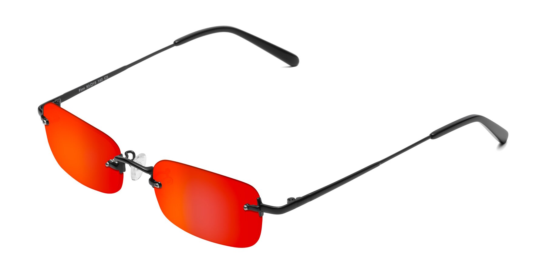 Angle of Finn in Black with Red Gold Mirrored Lenses