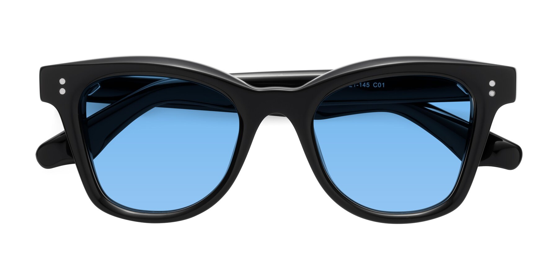Folded Front of Dragon in Black with Medium Blue Tinted Lenses