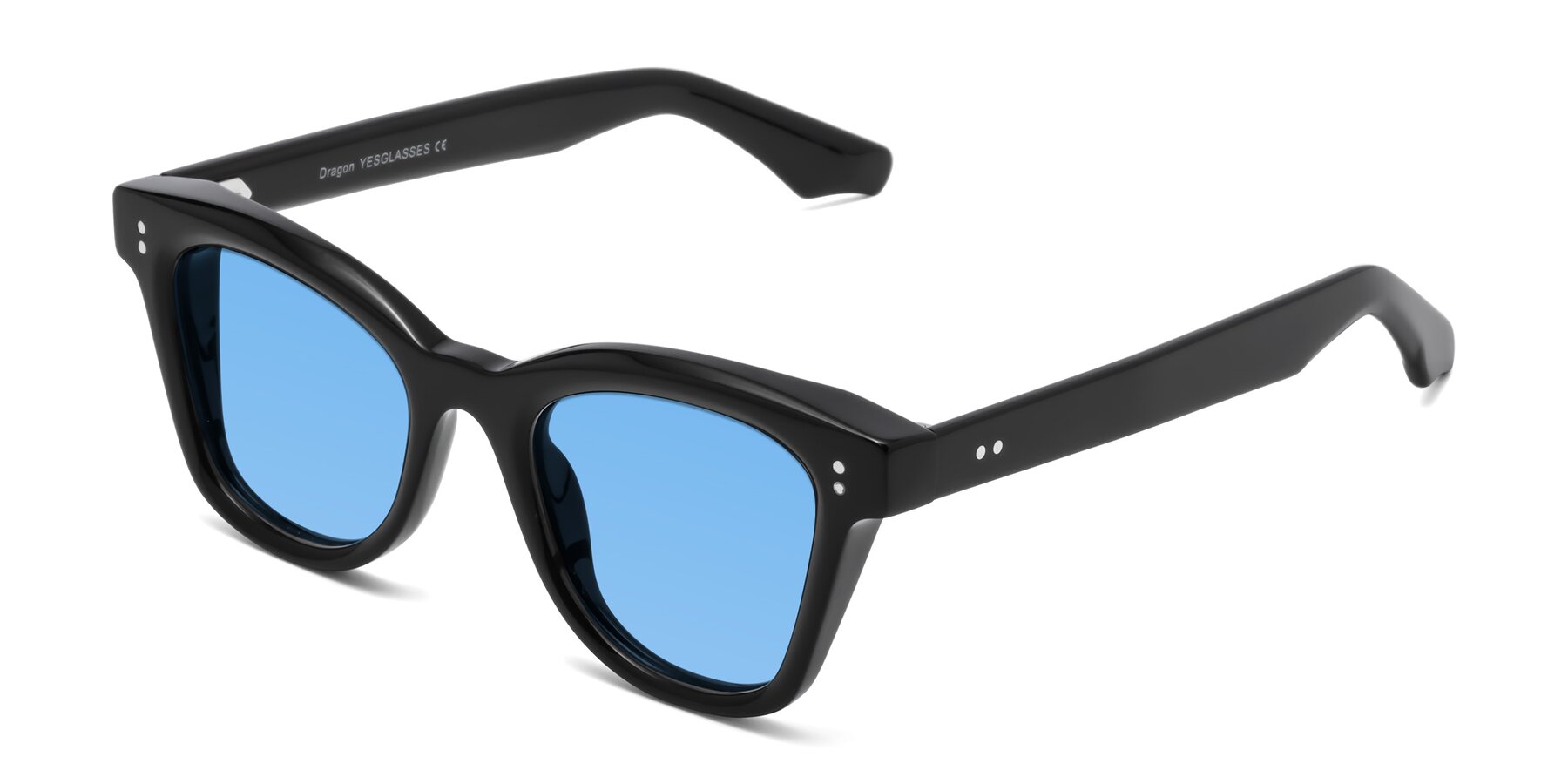Angle of Dragon in Black with Medium Blue Tinted Lenses
