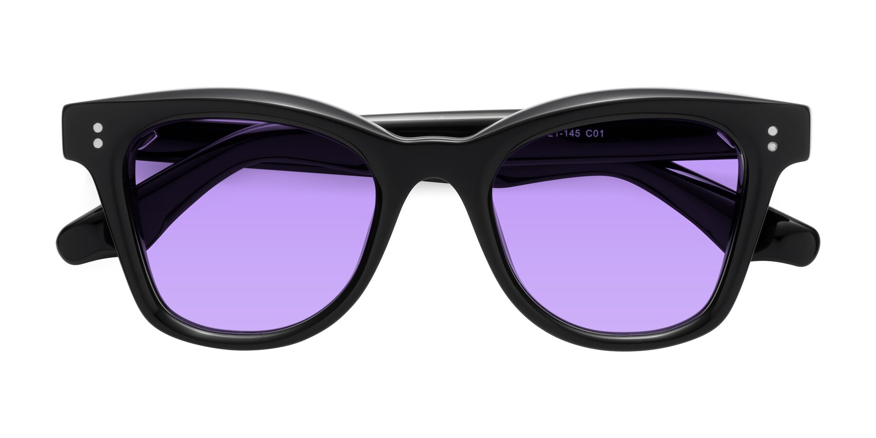 Folded Front of Dragon in Black with Medium Purple Tinted Lenses