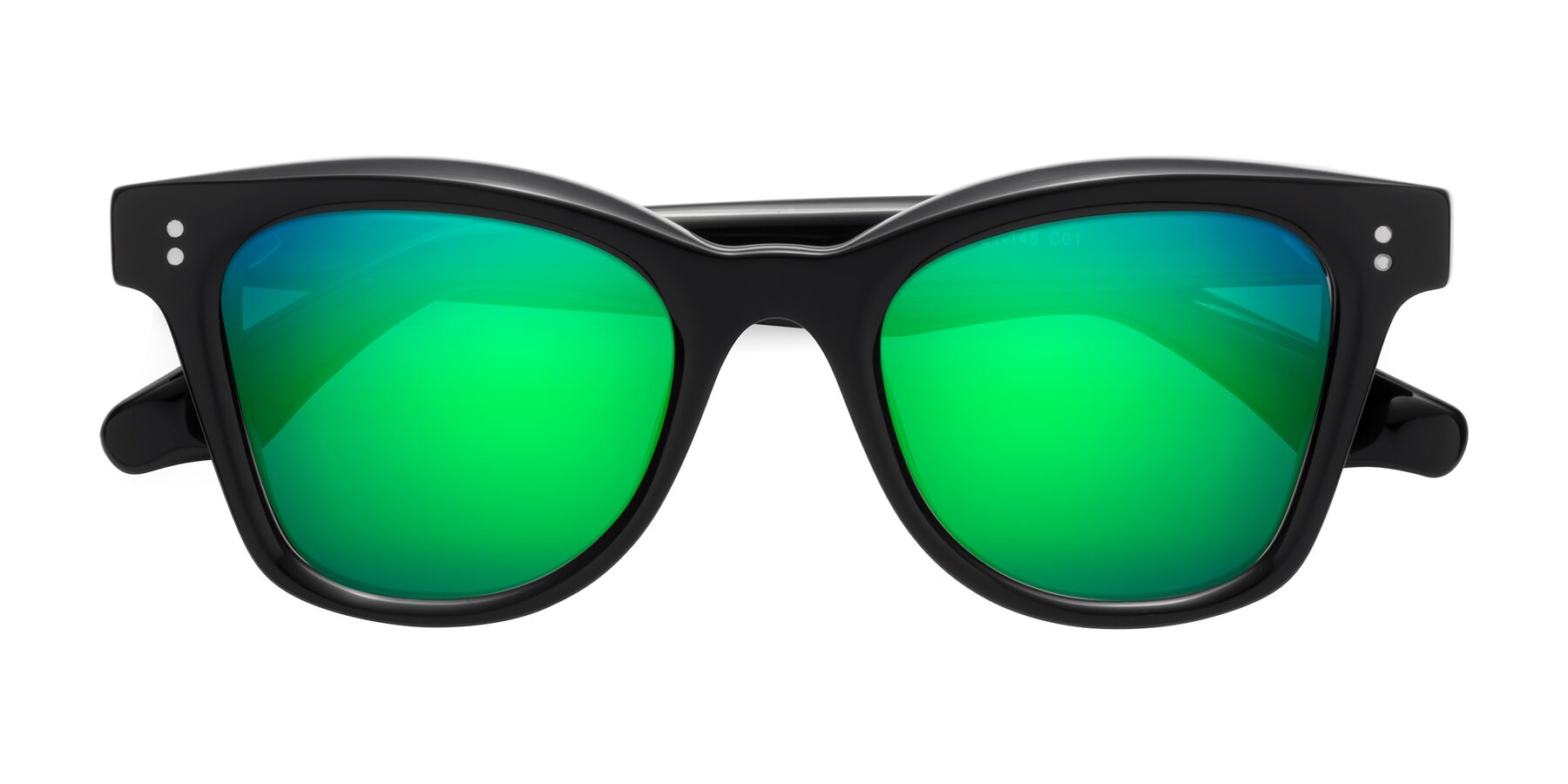 Folded Front of Dragon in Black with Green Mirrored Lenses