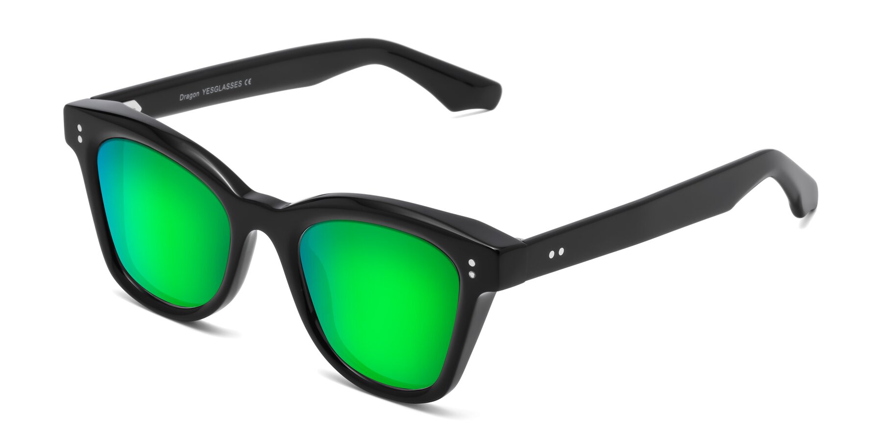 Angle of Dragon in Black with Green Mirrored Lenses