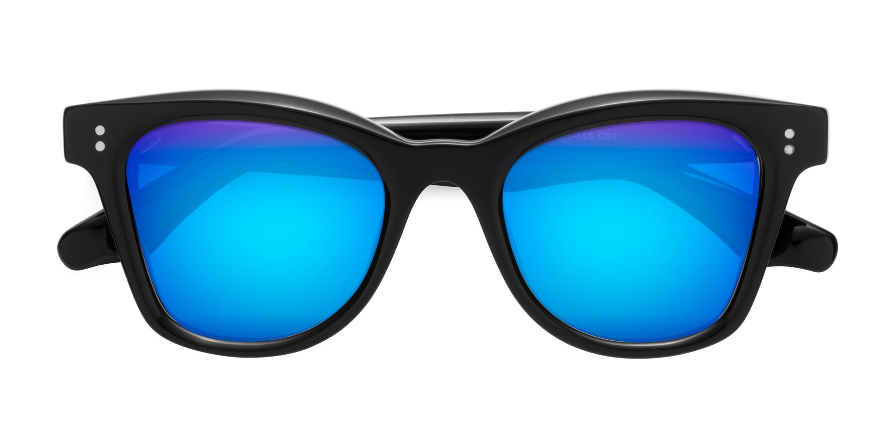 Folded Front of Dragon in Black with Blue Mirrored Lenses