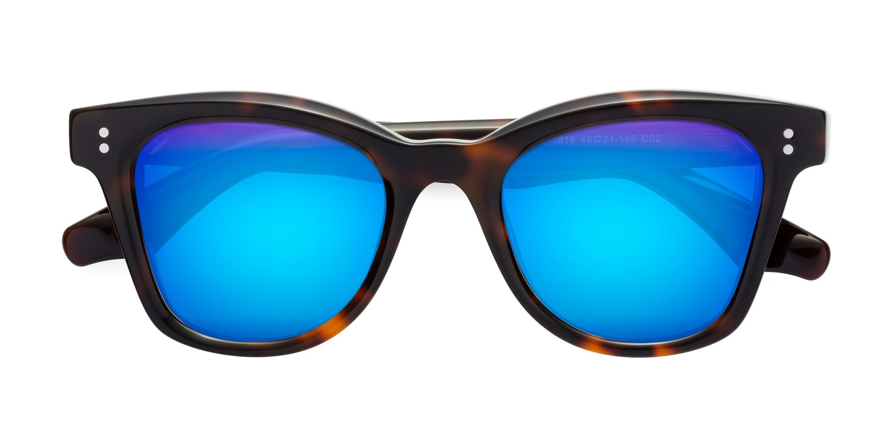 Folded Front of Dragon in Tortoise with Blue Mirrored Lenses